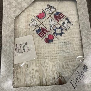 Faribo Vtg New Cream Wool Blend Throw Lap Blanket Farm Animals